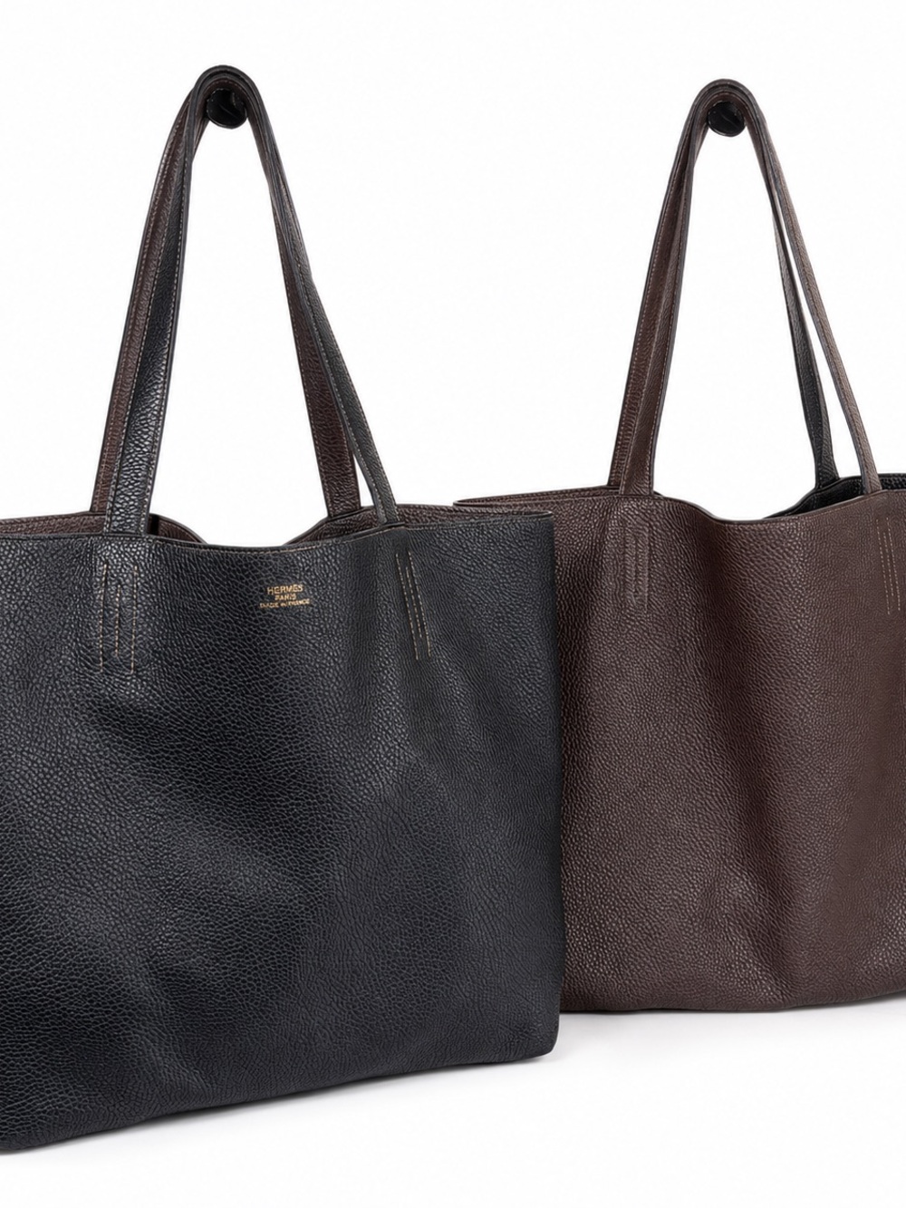 HERMES Double Sens 45 Reversible Tote Black Ebene Clemence Leather Preowned